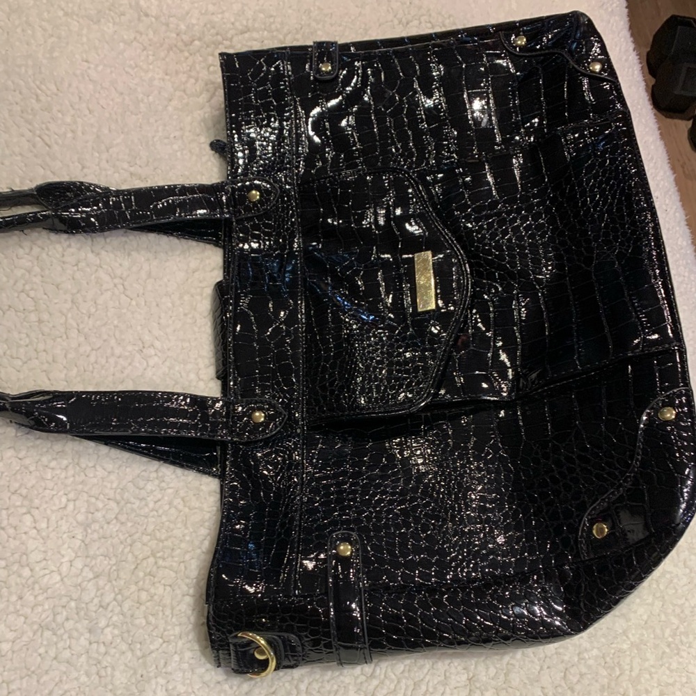 Black Crocodile-Embossed Women's Weekend Bag